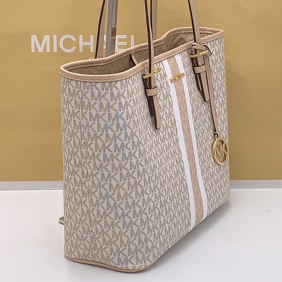 MICHAEL KORS JET SET TRAVEL MEDIUM CARRYALL TOTE BUFF MULTI COLOR - Picture 5 of 16